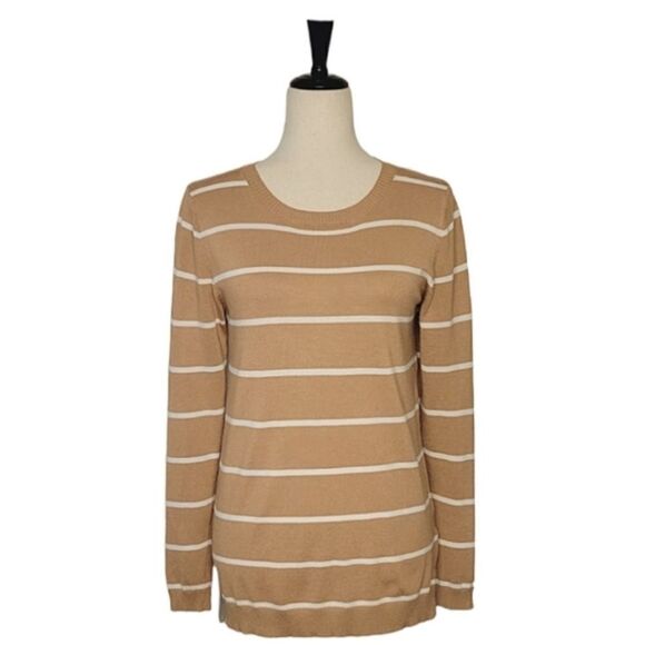 41 Hawthorne Camel Striped Fine Gauge Crewneck Sweater Size S - Picture 1 of 7